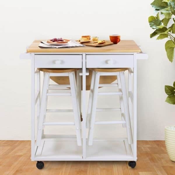 Shop Carson Carrington Dalur Drop Leaf Rolling Kitchen Cart With