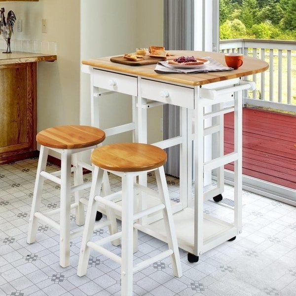 small kitchen cart with stools