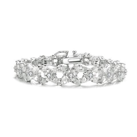 Collette Z Sterling Silver with Rhodium Plated Clear Round with Pear Cubic Zirconia Accent Bacelet