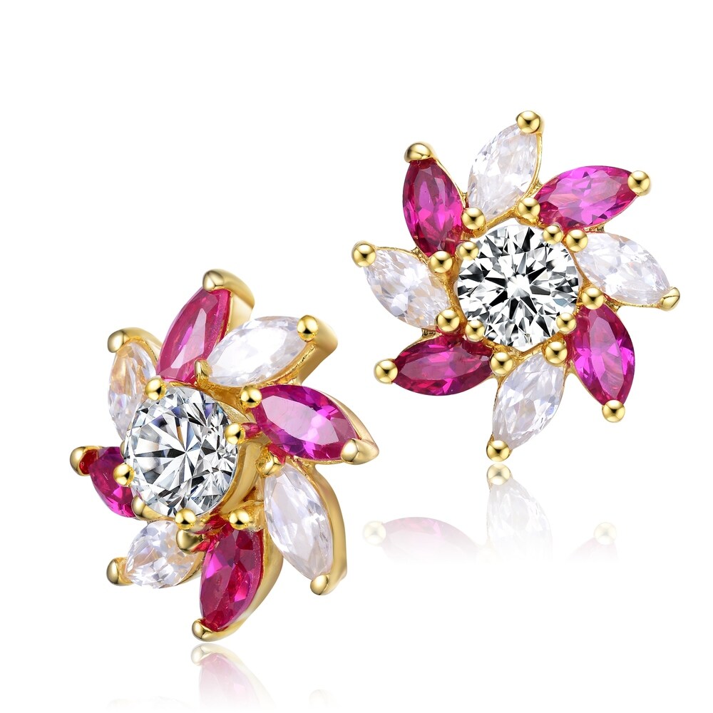 Solid .925 Sterling Silver Pink CZ Cubic Zirconia Dangle Post Earrings 12x6mm