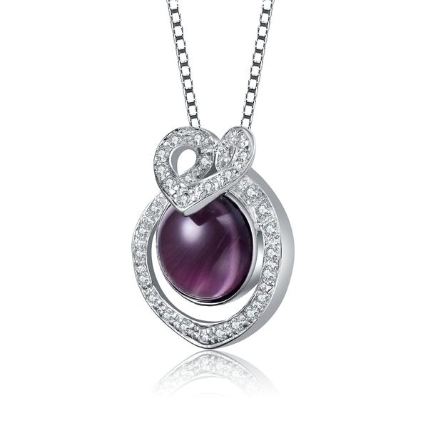 Sterling Silver Rhodium-plated w//CZ and Amethyst Pendant