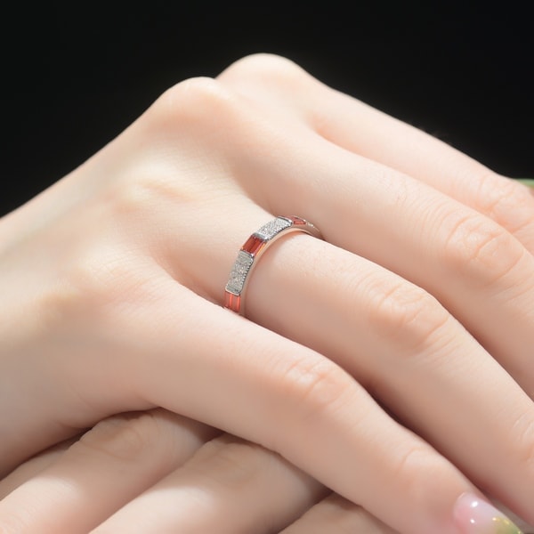 Cubic Zirconia Double Rows Ring Rhodium Plated Sterling Silver