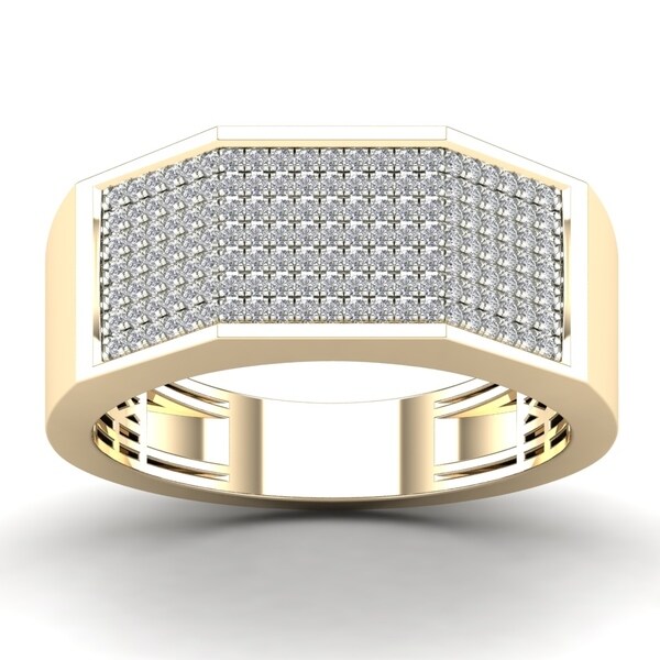 AALILLY Men’s 10k Yellow Gold 1/2ct TDW Diamond Square Fashion Ring (H-I, I1-I2)