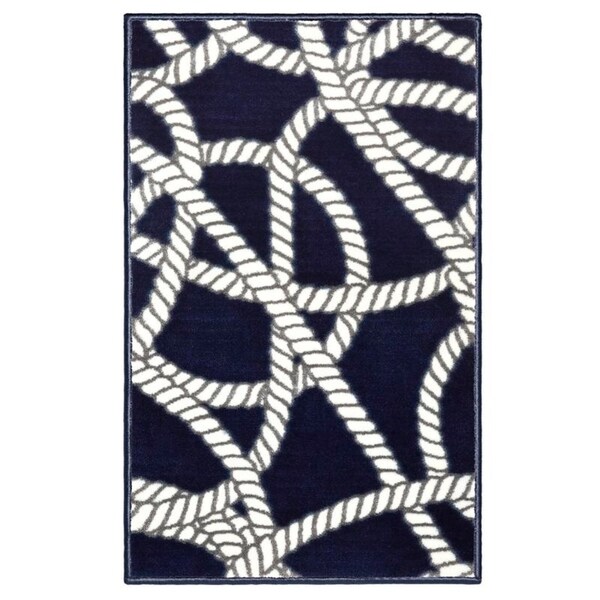 Evolur Home Belmar Nautical Nursery Rug/Bedroom/Livingroom/BabyPlaymat/ChildrensRug/PlayRug/KidsRug/Floormat 55x31.5in Navy with White Border 