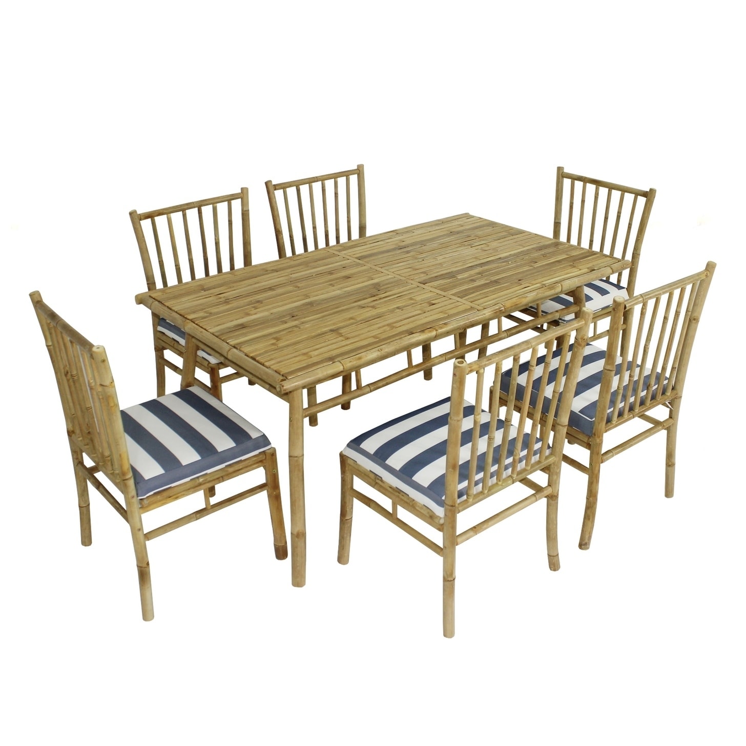 Shop Dining Set Of 6 White Blue Stripes Bamboo Chairs Rectangular