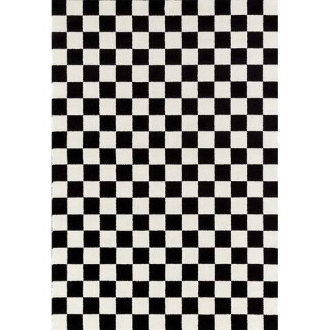 1909 Checkered Black and White 5 x 7 Area Rug - 5'2" x 7'2"