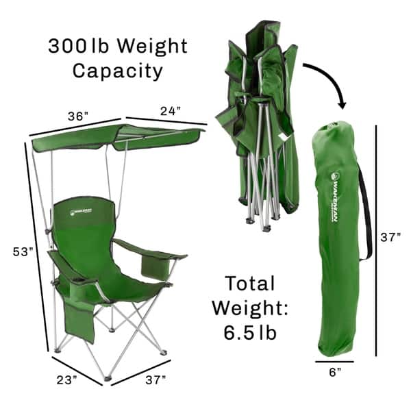 Camping Chair with Canopy 300lb Capacity Folding Chair with Cup Holder and Cooler by Wakeman