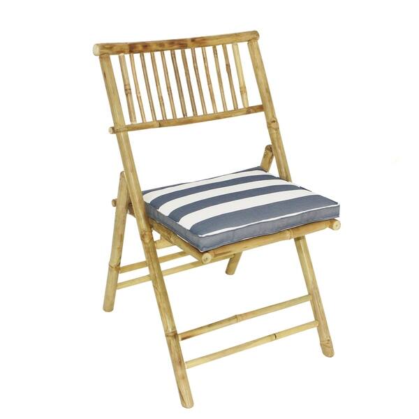 Bamboo Folding Accent Dining Chair Natural Color With Blue White
