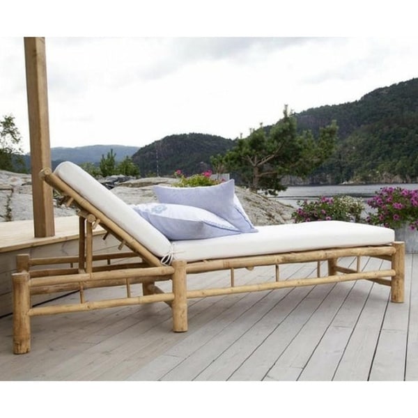 Bamboo Lounge Chair Adjustable Sun Lounger with White Mattress