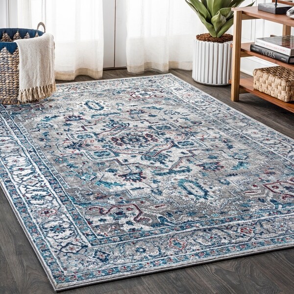 The Curated Nomad Townsend Modern Persian Medallion Light Grey/Pink Distressed Area Rug