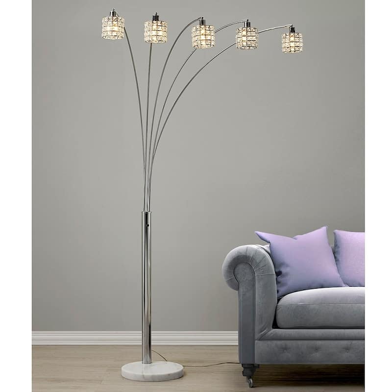 Flair 83"H LED Dimmable 5-light Crystal Shade Arch Floor Lamp - Chrome