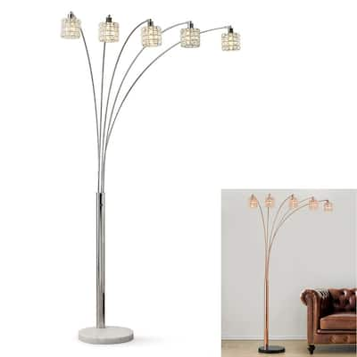 Flair 83"H LED Dimmable 5-light Crystal Shade Arch Floor Lamp