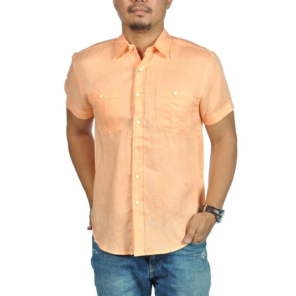 Shop Bruno Mens Short Sleeve Linen Button Down Shirt Melon ...