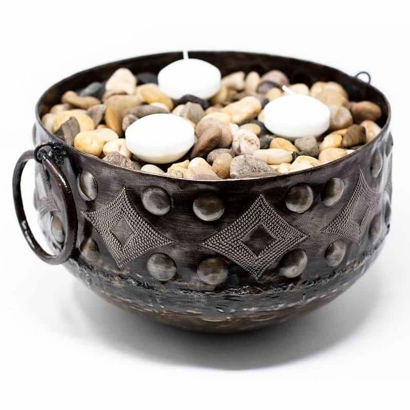 The Curated Nomad Haitia Handmade Hammered Metal Bowl with Handles