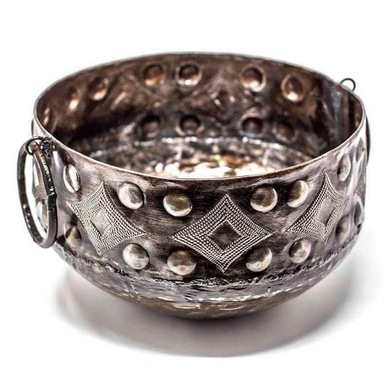 The Curated Nomad Haitia Handmade Hammered Metal Bowl with Handles