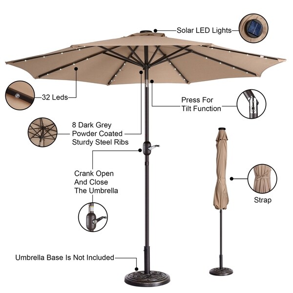 Umbrella 10ft Deluxe Solar 24 Led Lights Patio Umbrella W Tilt Adjustment Tan Yard Garden Outdoor Living Items Yard Garden Outdoor Living Items Garden Patio Umbrellas