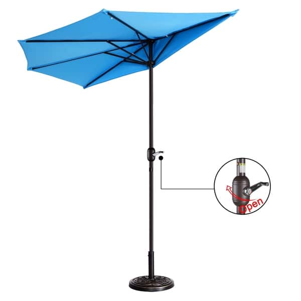 condo patio umbrella Domi Outdoor Living Cantilever Californias Proposition 65 From the manufacturer Half Round Patio Umbrella by Villacera Entertain guests with an attractive piece of balcony decor that also provides quality sun protection with this Half Patio Umbrella by Villacera Condo Patio Furniture With Umbrella