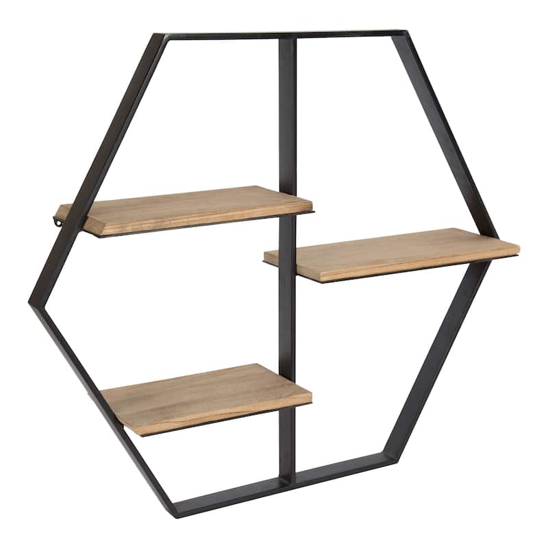 Kate and Laurel Ladd Hexagon Floating Shelves - 25.5x22x5 - 25.5x22x5 - rustic brown/black
