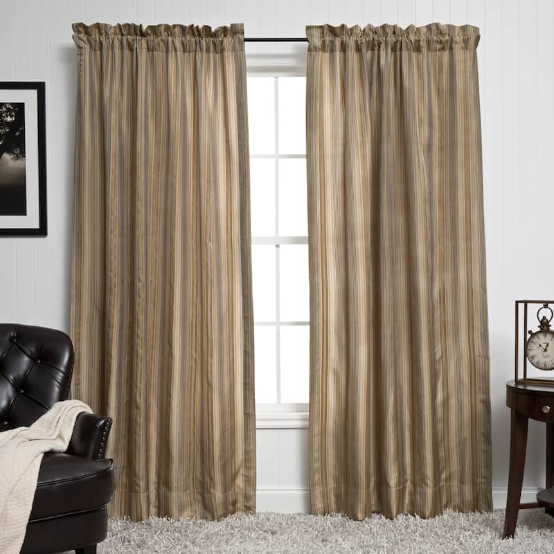 Luxurious Silk Stripe 5-piece Window Ensemble - Brown/Copper Stripes