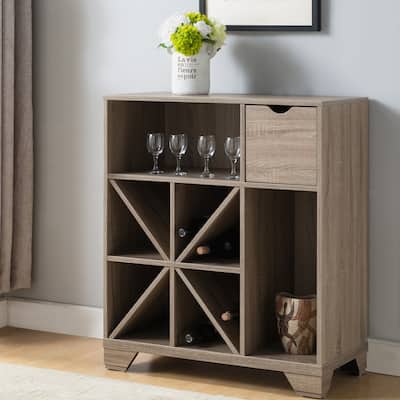 Furniture of America Thurwald Contemporary Oak 31-inch 2-shelf Wine Rack Buffet