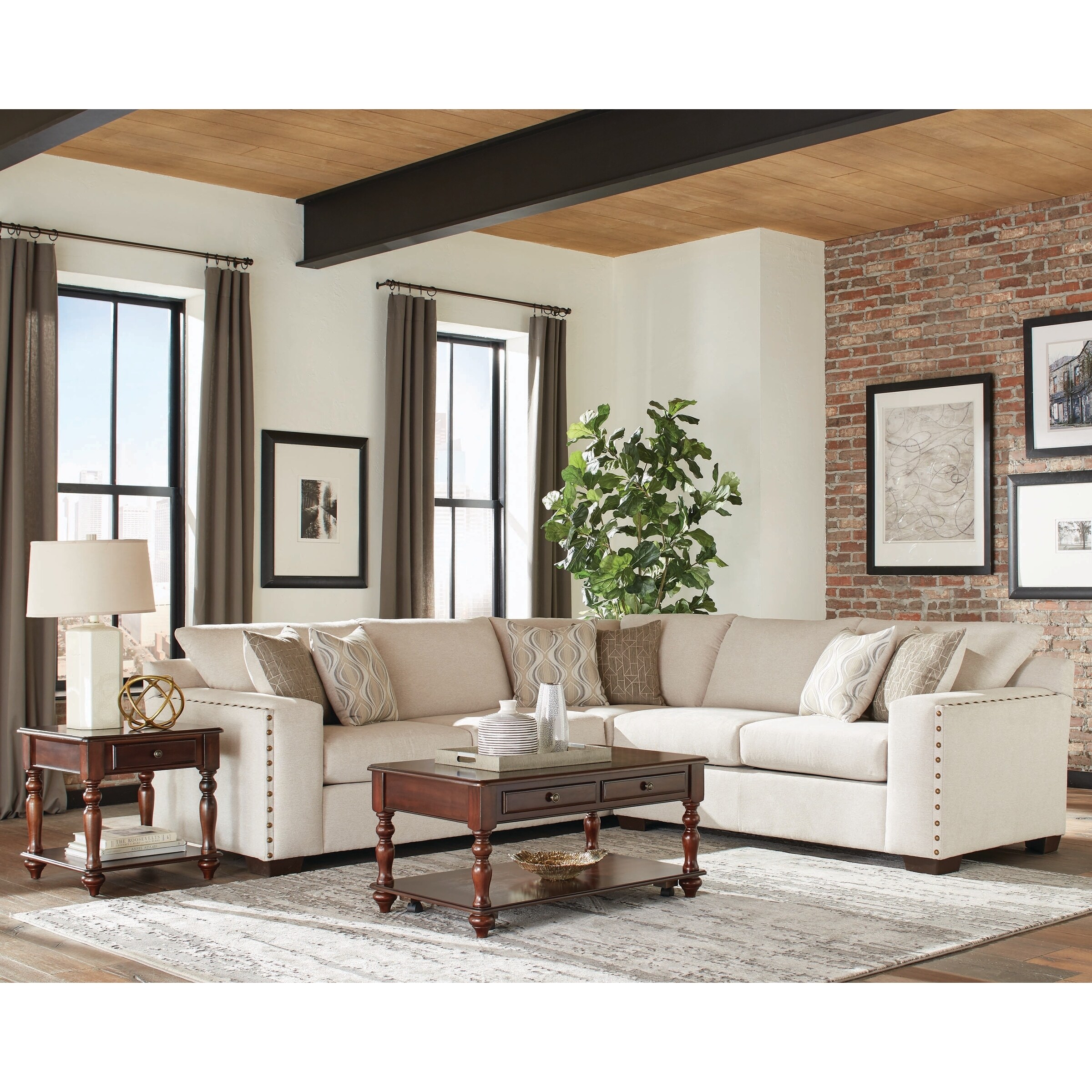 Shop Coaster Aria Fabric Sectional With Nailheads On Sale