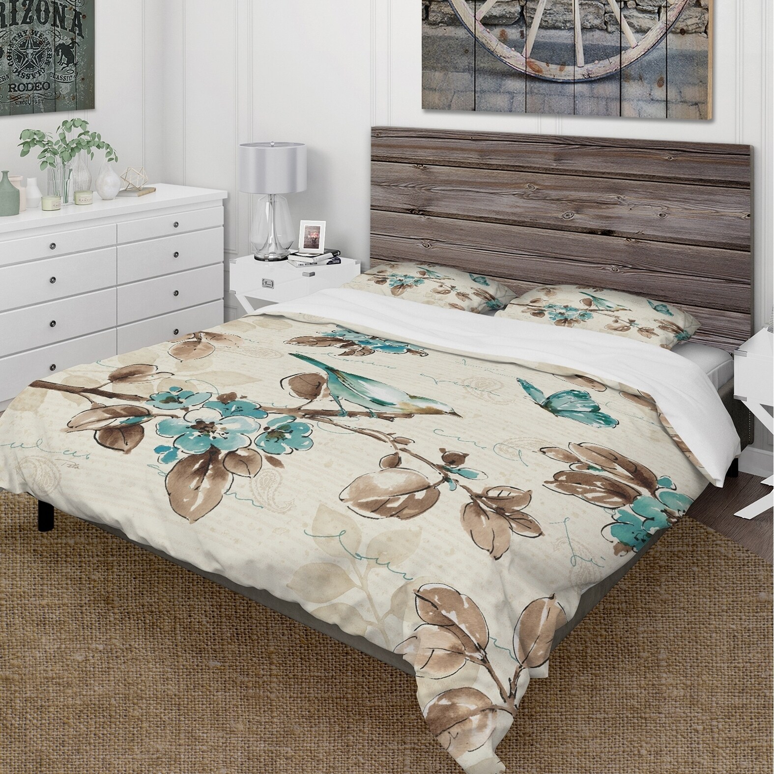Shop Designart Beige Bird Wings Iii Cottage Bedding Set Duvet