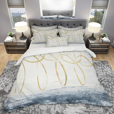 Designart 'Gold Abstract Geometric Shape' Geometric Bedding Set - Duvet Cover & Shams