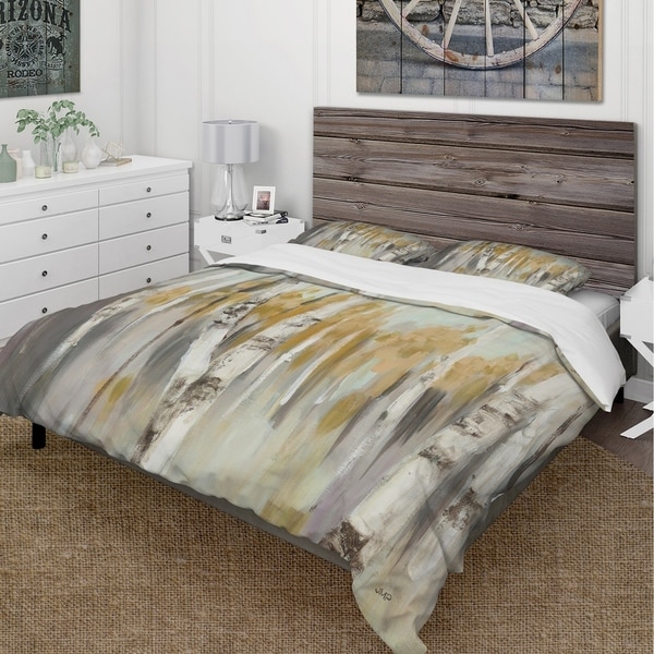 Designart 'Silver and Yellow Birch Forest' Cottage Bedding Set - Duvet Cover & Shams. Opens flyout.