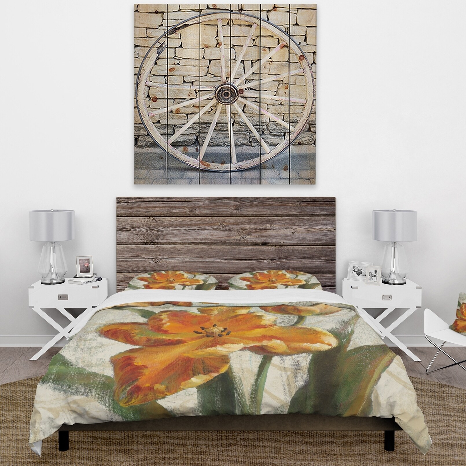 Designart 'Parrot Tulips I on Ivory' Cottage Bedding Set --image