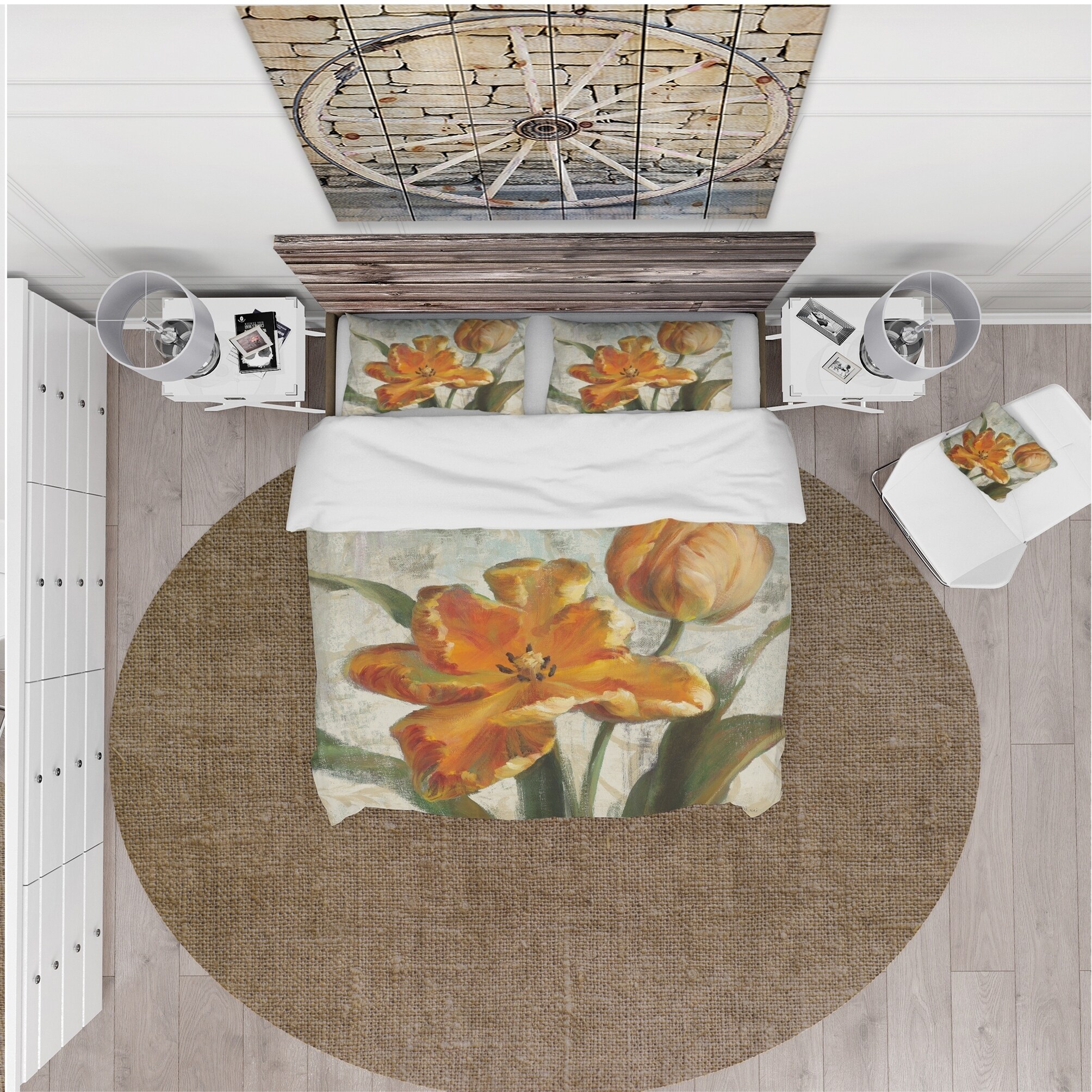 Designart 'Parrot Tulips I on Ivory' Cottage Bedding Set --image