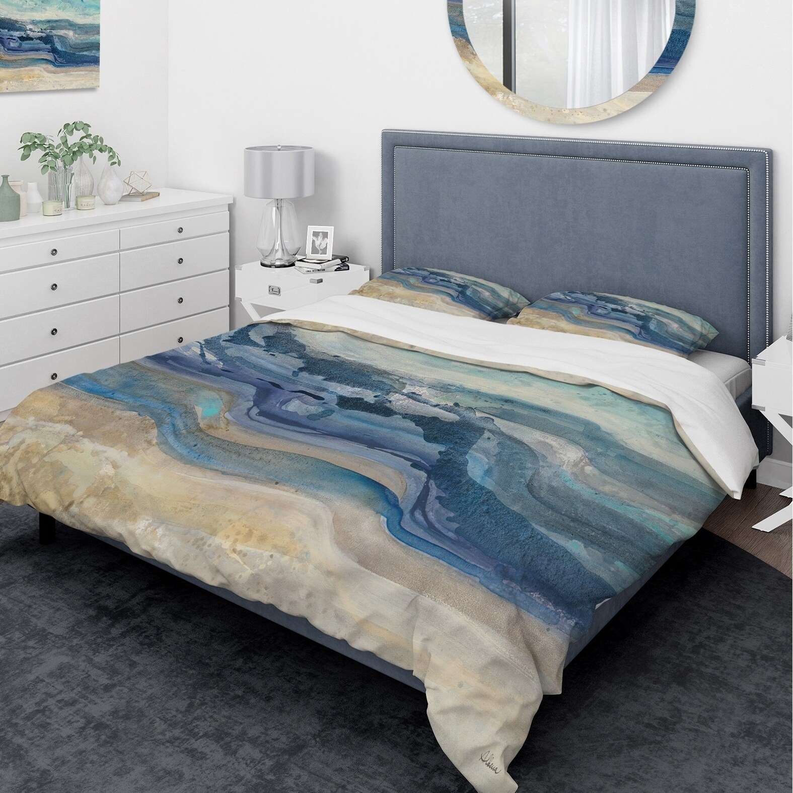 Heartgown Wave Ocean Duvet Cover Set Sea Waves Nautical Bedding Set Hand Drawn Style Japanese Motifs Illustration Wave Bedding Ukiyoe Themed with 1 Pillow Case 