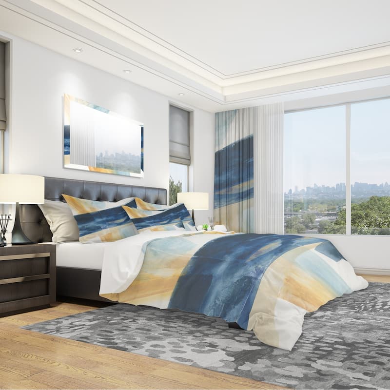 Designart 'Indigo Panel I' Geometric Bedding Set - Duvet Cover & Shams