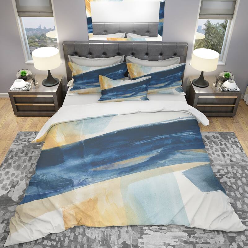 Designart 'Indigo Panel I' Geometric Bedding Set - Duvet Cover & Shams