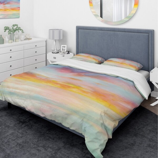 Shop Designart 'Pastel Pink And Blue Clouds' Traditional Bedding Set ...