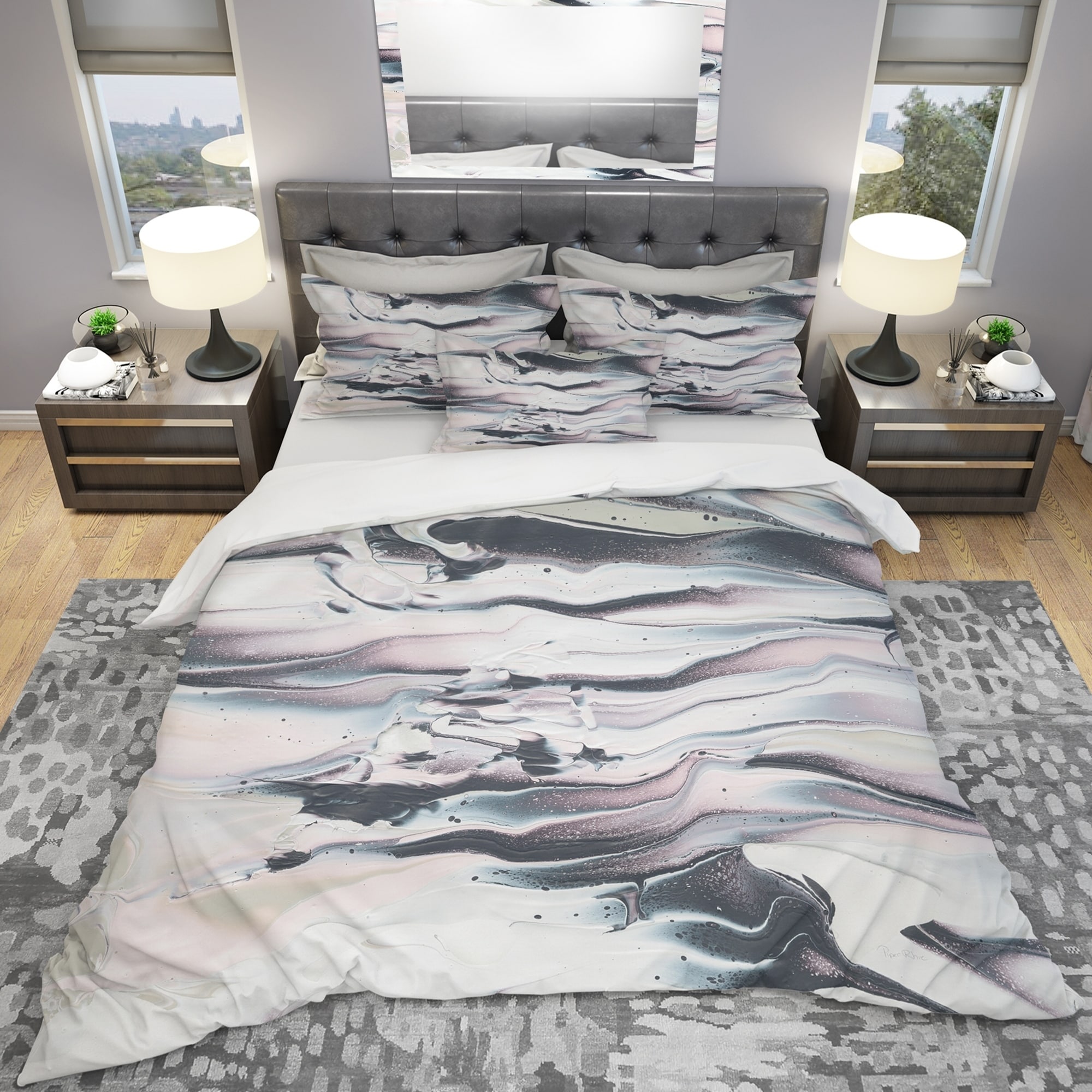 Shop Designart Grey Marbling V Geometric Bedding Set Duvet