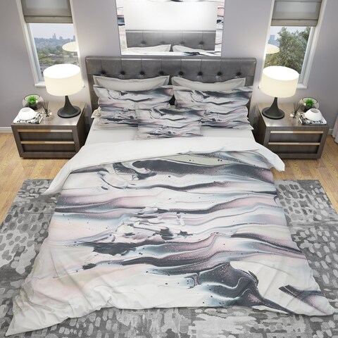 Designart 'Grey Marbling V' Geometric Bedding Set - Duvet Cover & Shams