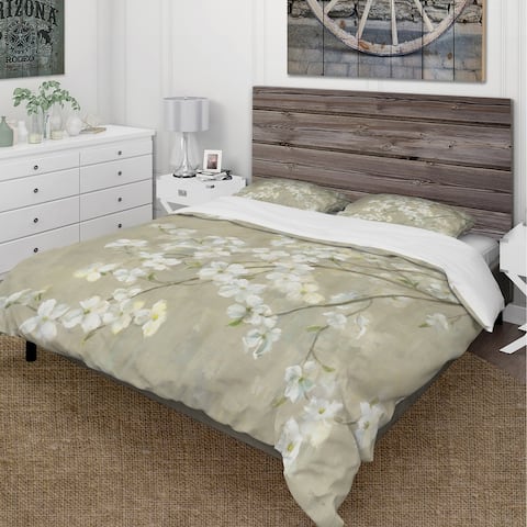Designart 'Dogwood in Spring Neutral' Cottage Bedding Set - Duvet Cover & Shams