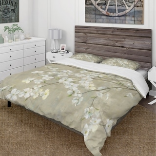 Designart 'Dogwood in Spring Neutral' Cottage Bedding Set - Duvet Cover ...