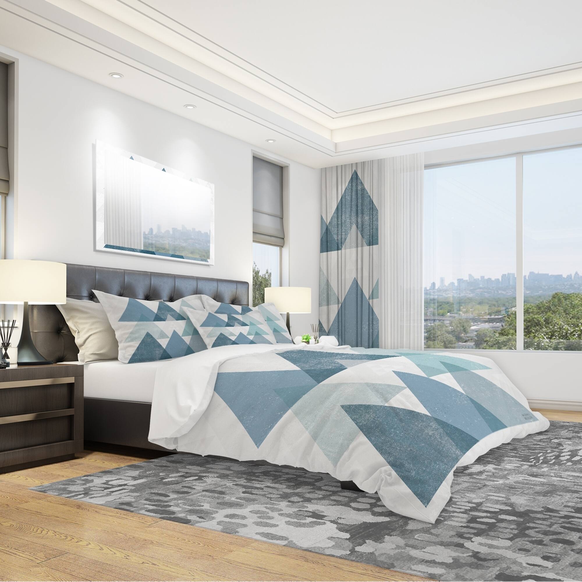 Designart 'minimal Triangles IV Blue' Geometric Bedding Set Duvet