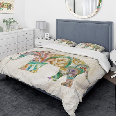 Designart 'Boho Paisley Elephant II vII' Traditional Bedding Set - Duvet Cover & Shams - Multi-color