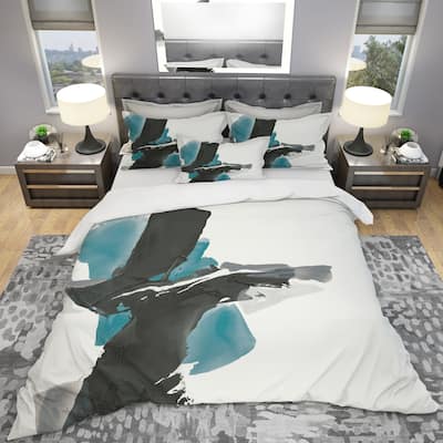 Designart 'Geometric Black and Teal IV' Geometric Bedding Set - Duvet Cover & Shams