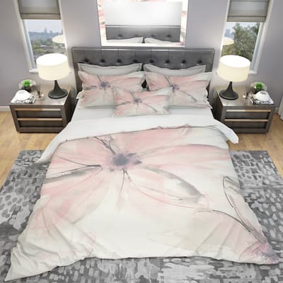 Designart 'Pink Shabby Floral II' Shabby Bedding Set - Duvet Cover & Shams