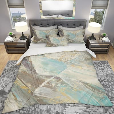 Designart 'Blue Geometric Water' Geometric Bedding Set - Duvet Cover & Shams