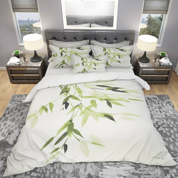 Designart Simplist Bamboo Leaves I Cottage Bedding Set Duvet Cover Shams Overstock 25971426