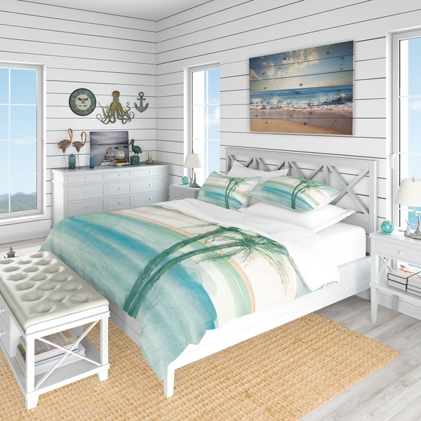 Designart 'Peaceful Dusk II Tropical' Coastal Bedding Set - Duvet Cover & Shams