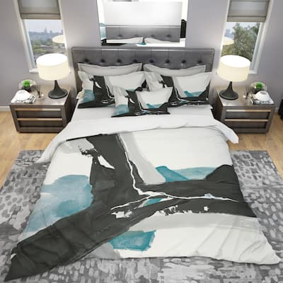 Designart 'Geometric Black and Teal III' Geometric Bedding Set - Duvet Cover & Shams