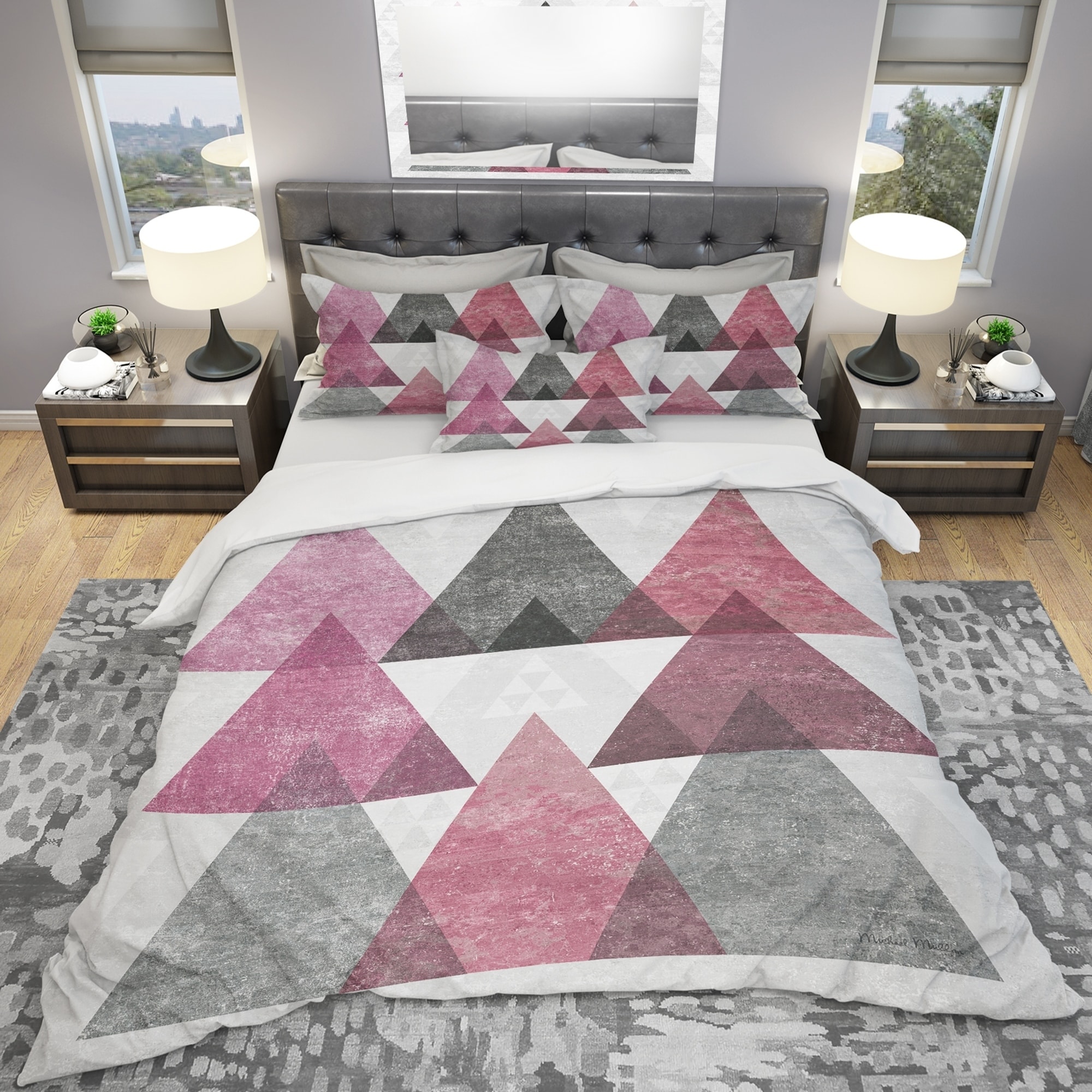 Shop Designart Pink Geometric Mod Triangles I Geometric Bedding