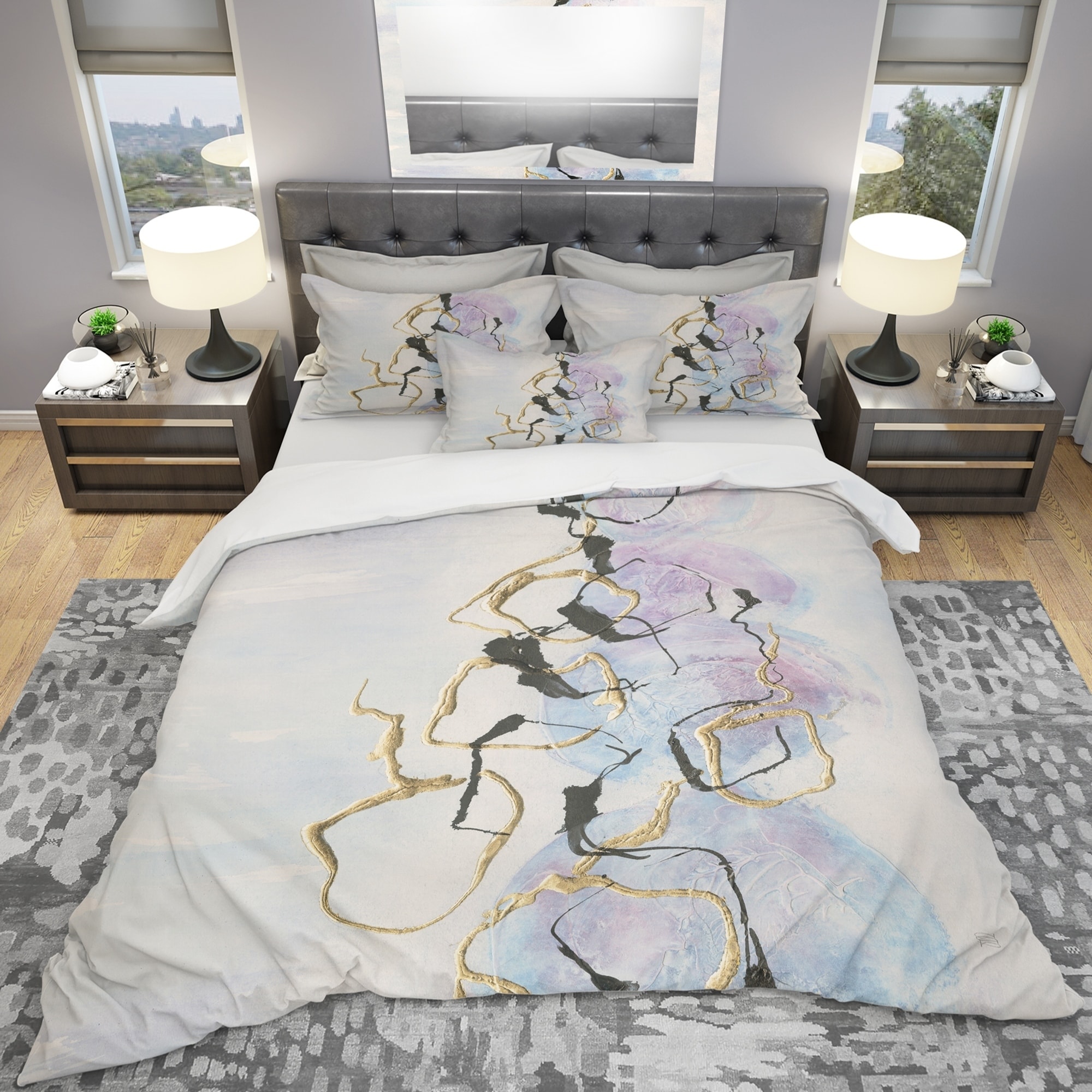 Shop Designart Gold Lines On Pastel I Geometric Bedding Set