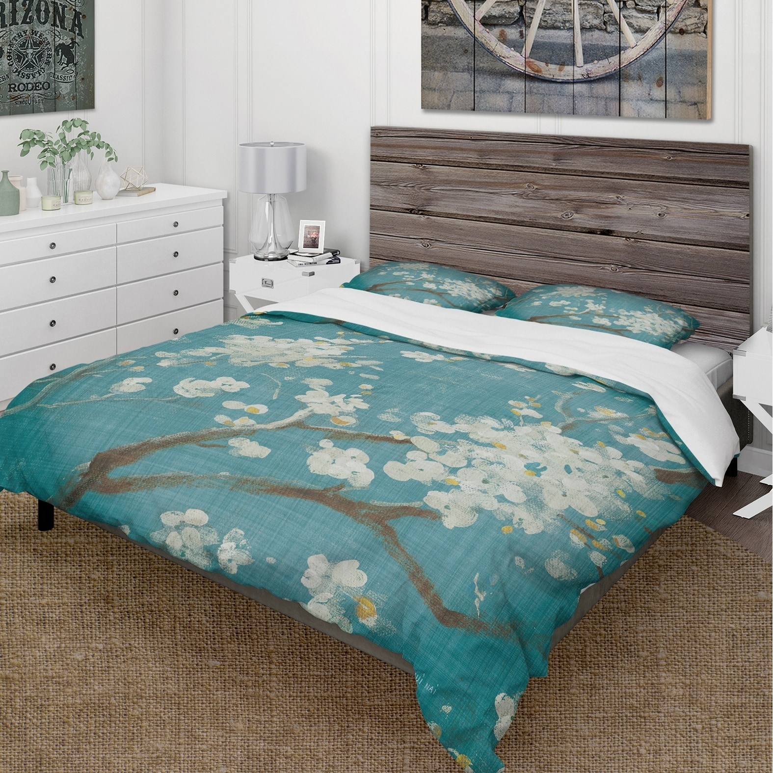 Shop Designart Blue Cherry Blossoms Ii Cottage Bedding Set