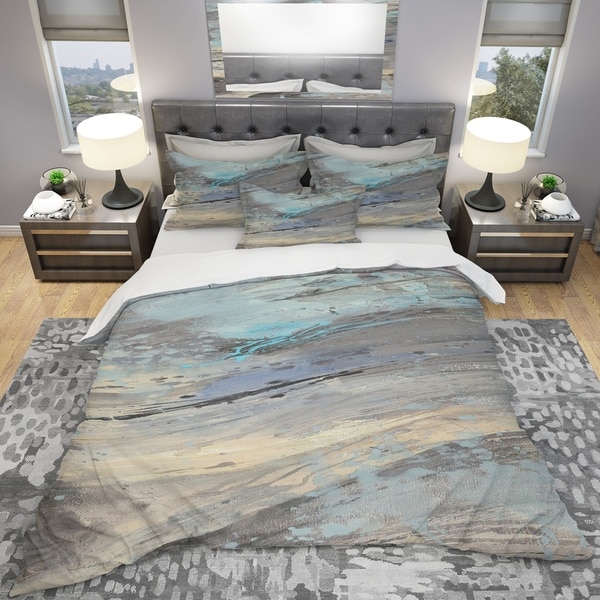 Designart 'Rock Teal Panel I' Geometric Bedding Set - Duvet Cover & Shams. Opens flyout.